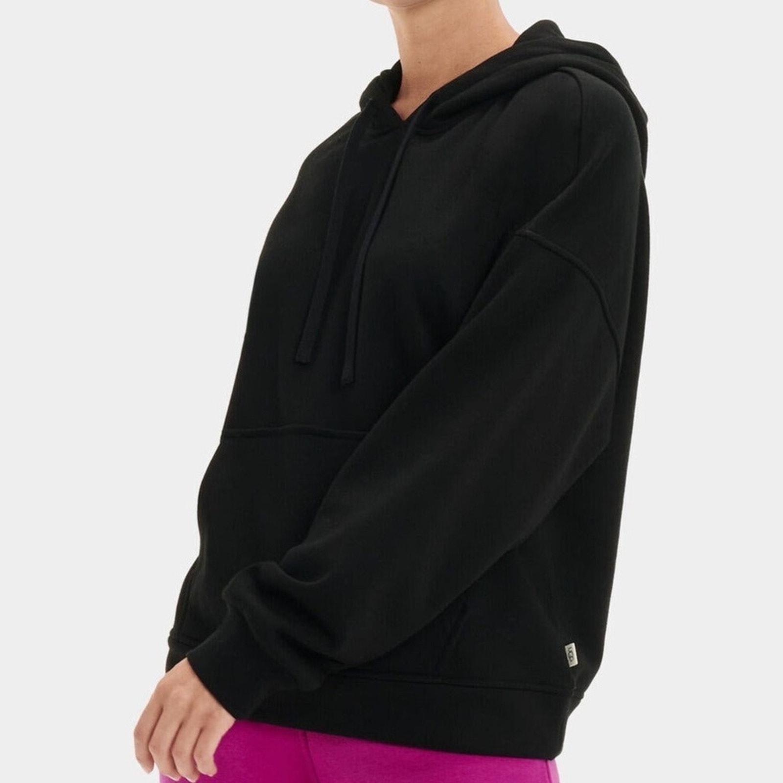 UGG Kes Pullover Double Fleece Hoodie Sweatshirt Drawstring Black NWT Size S