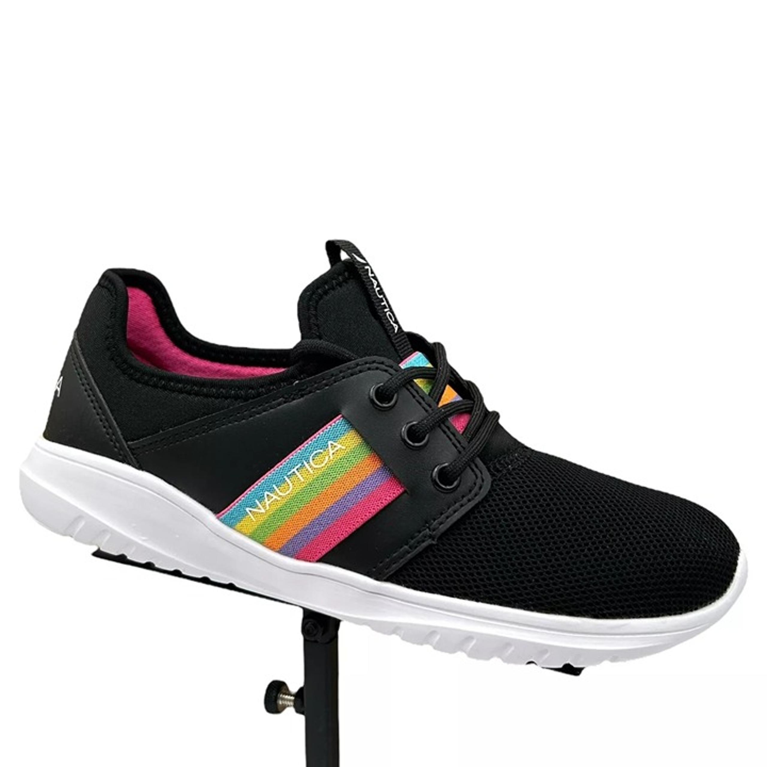 Nautica Youth Girl's Casual Sneakers Size 4 Black/Multicolor Lightweight Lace up