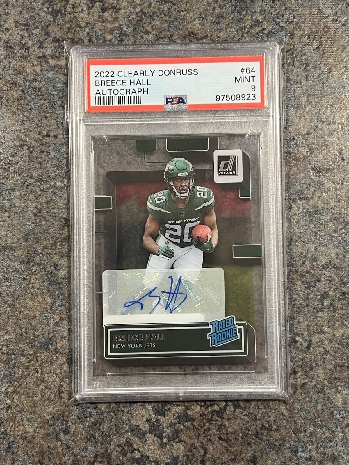 2022 Panini Clearly Donruss Rated Rookie Autographs #64 Breece Hall PSA 9