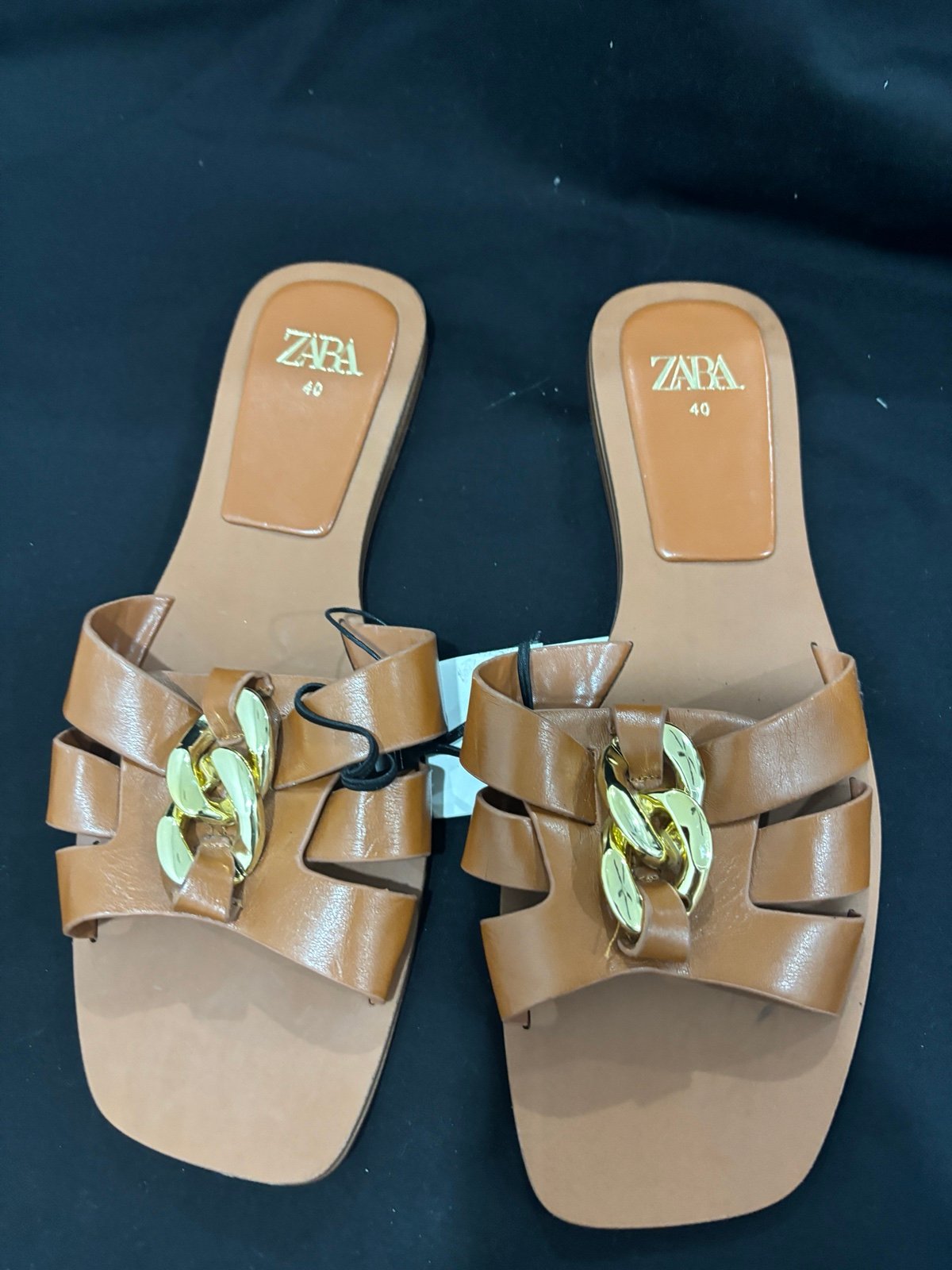 Zara Chain Trim Low Heeled Sandals Size 9 Eur 40
