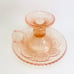 ANTIQUE ZABKOWICE PINK GLASS CANDLE STICK HOLDERS WITH HANDLE