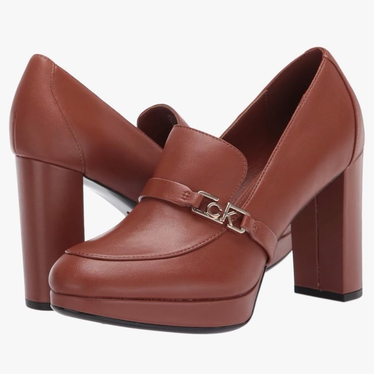 NWOT Calvin Klein Women's Pressy Block Pump Faux Leather in Brown, Size 9