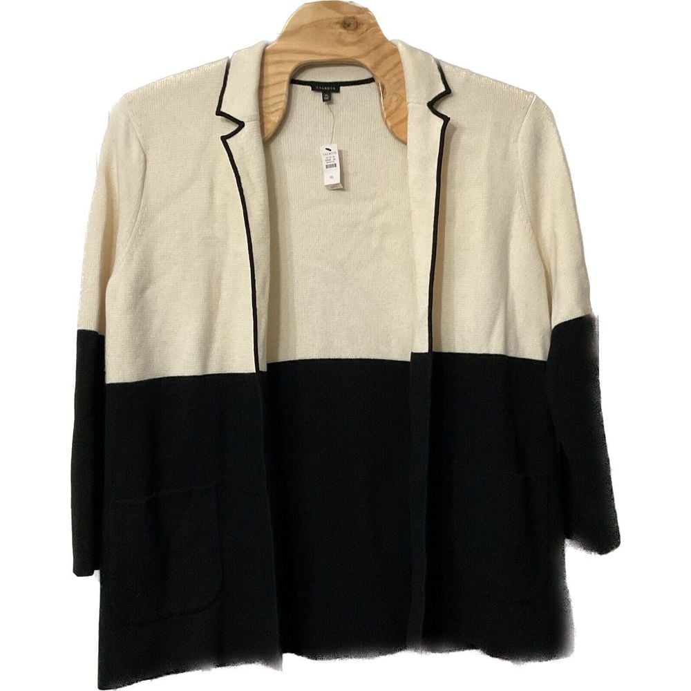Talbots Wool Viscose Blend Black White Colorblock Cardigan Sweater Size XL