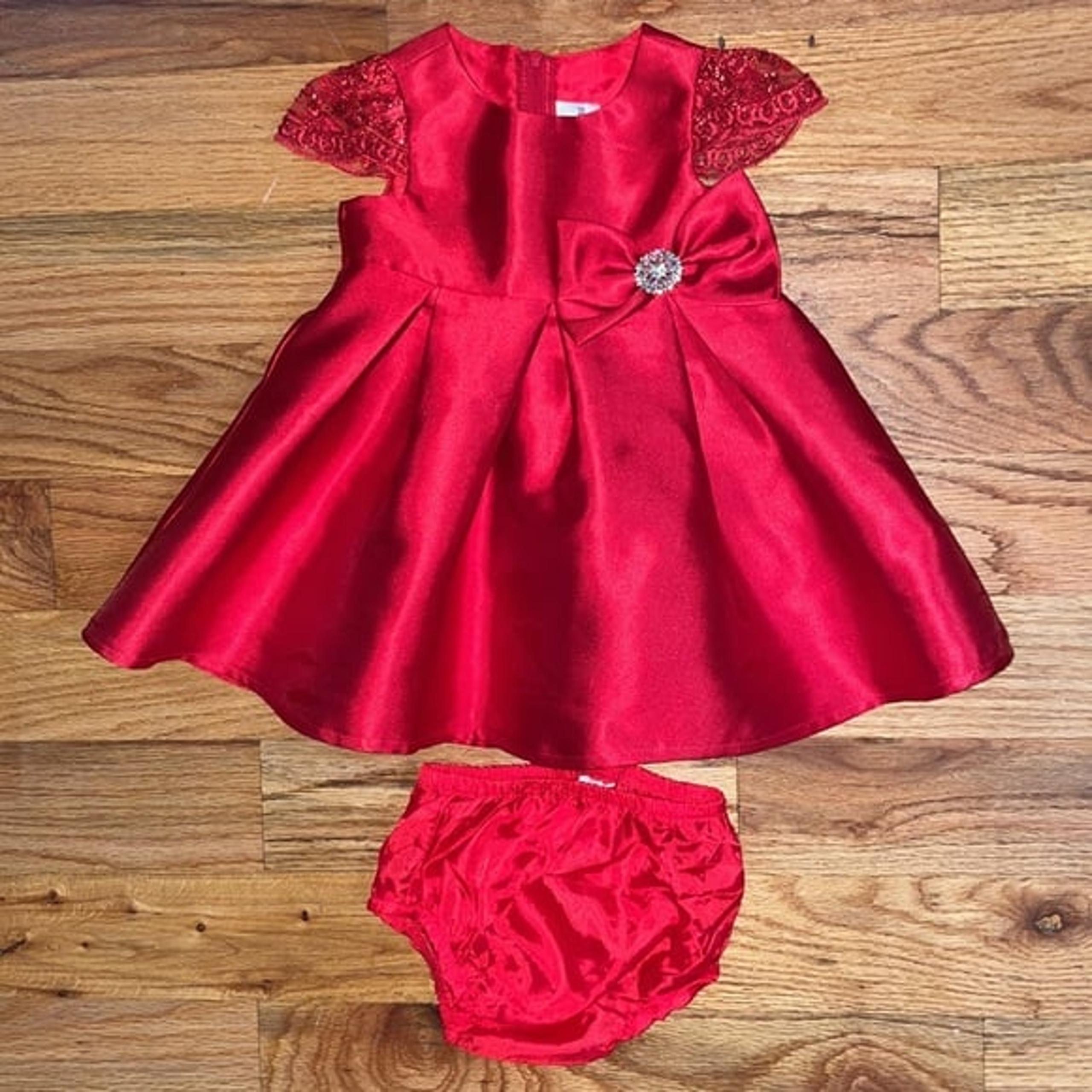 NEW 2 piece Rare Editions Baby Red Mikado Bow Holiday Dress, Size 12M 12months