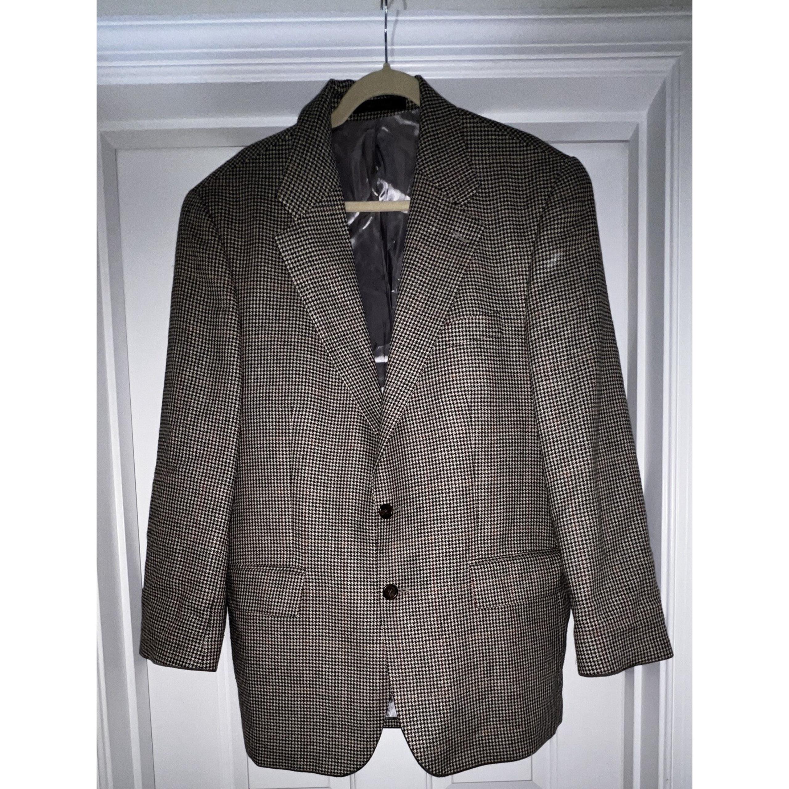 Ralph Lauren 100% Wool Linen Lined Brown Tweed Houndstooth Blazer. 42R