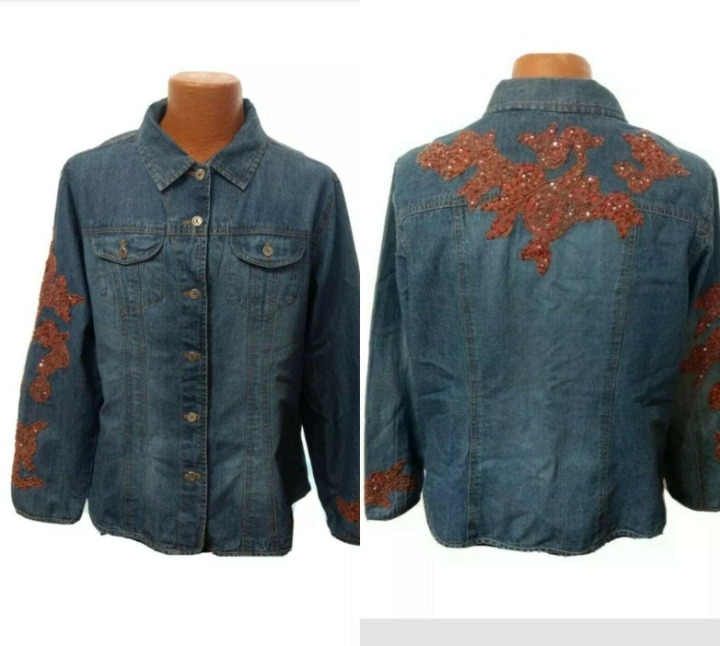 Chico's Denim Jean Jacket Shirt Size 3