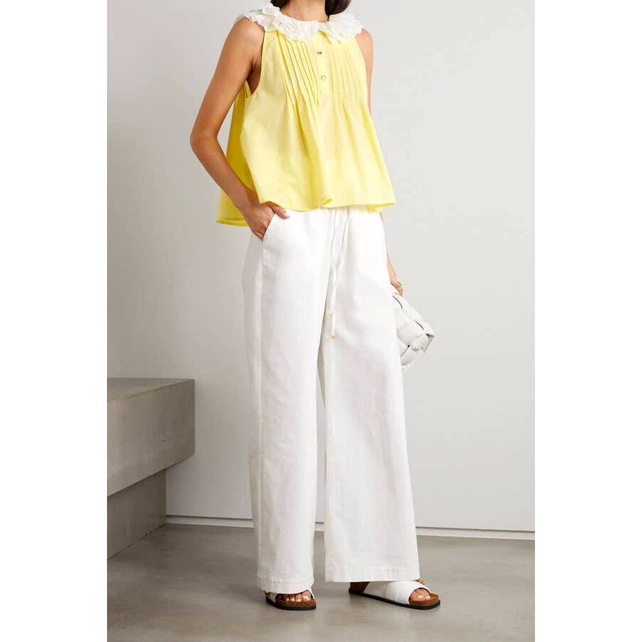 NWT 435 RETAIL ÀCHEVAL PAMPA Andino Ruffled Linen Blouse - Yellow