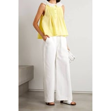 NWT 435 RETAIL ÀCHEVAL PAMPA Andino Ruffled Linen Blouse - Yellow