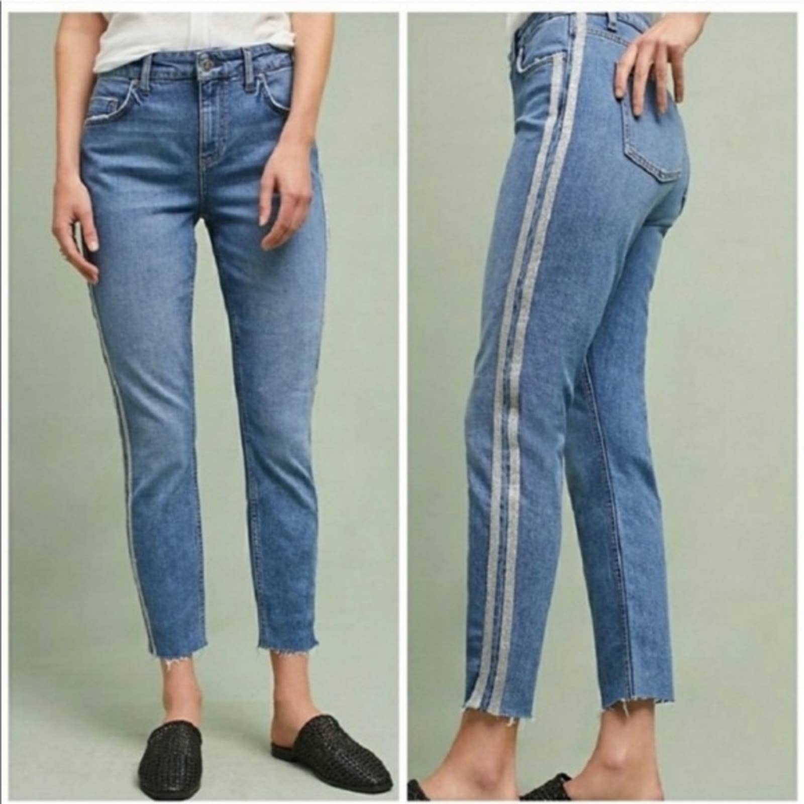 Anthropologie Pilcro & The Letterpress Silver Glitter Side Stripe Jeans 27