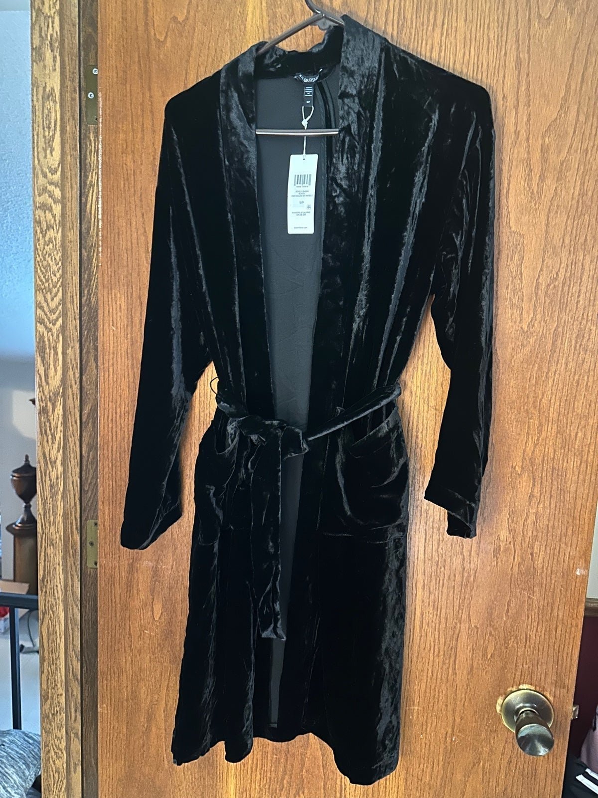 Eileen Fisher NWTs Black high collar silk jacket with belt