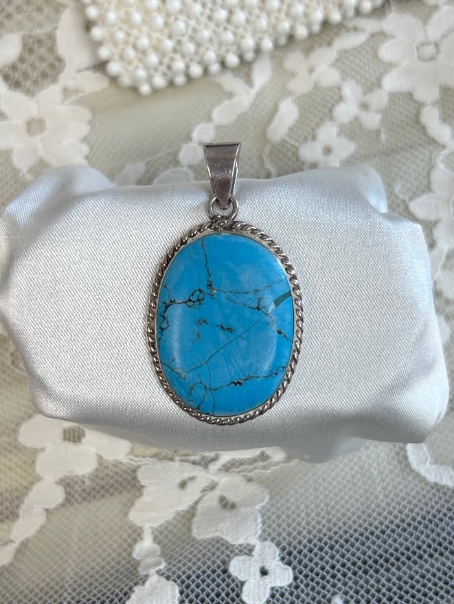 Sterling Silver and Turquoise Pendant- made in Mexico M795