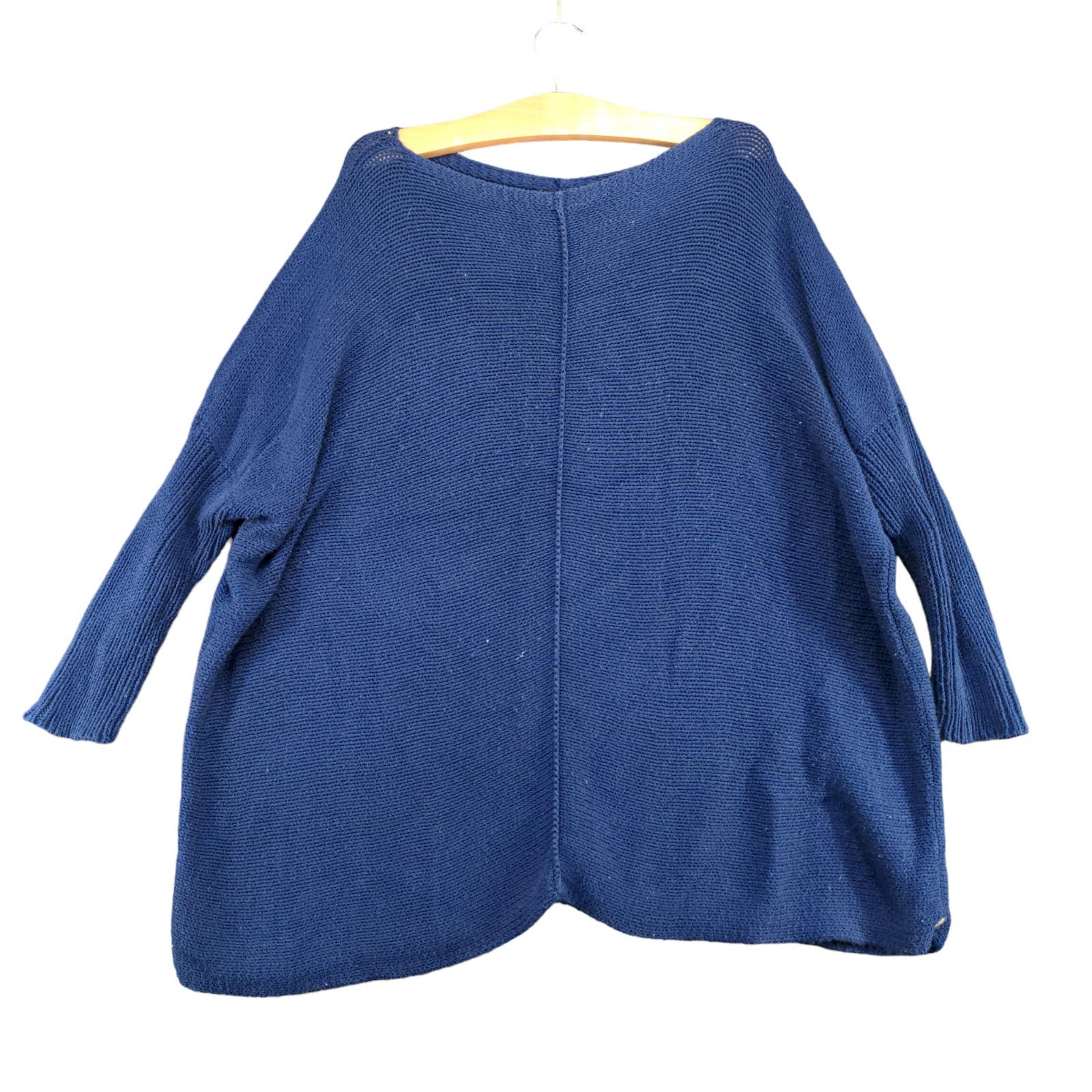 Pure Handknit Women's Tunic Knit Sweater Blue Medium/Large Long Sleeve Pullover