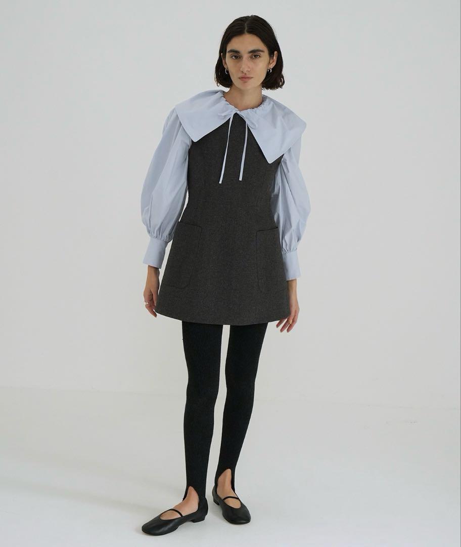 CLANE BIG COLLAR DRAWSTRING BLOUSE