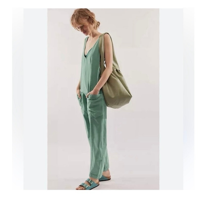 Free People High Roller Jumpsuit Green Overalls size XL