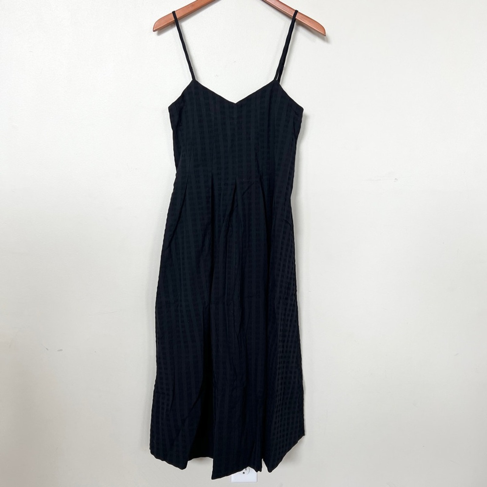 New ASCENO Kate Black Textured Cotton Midi Dress Women’s SIZE XS
