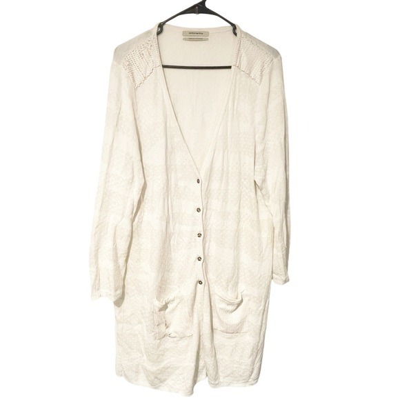 Aldo Martins Size 16 Ivory Half Button Front Pocket Light Knit Cardigan