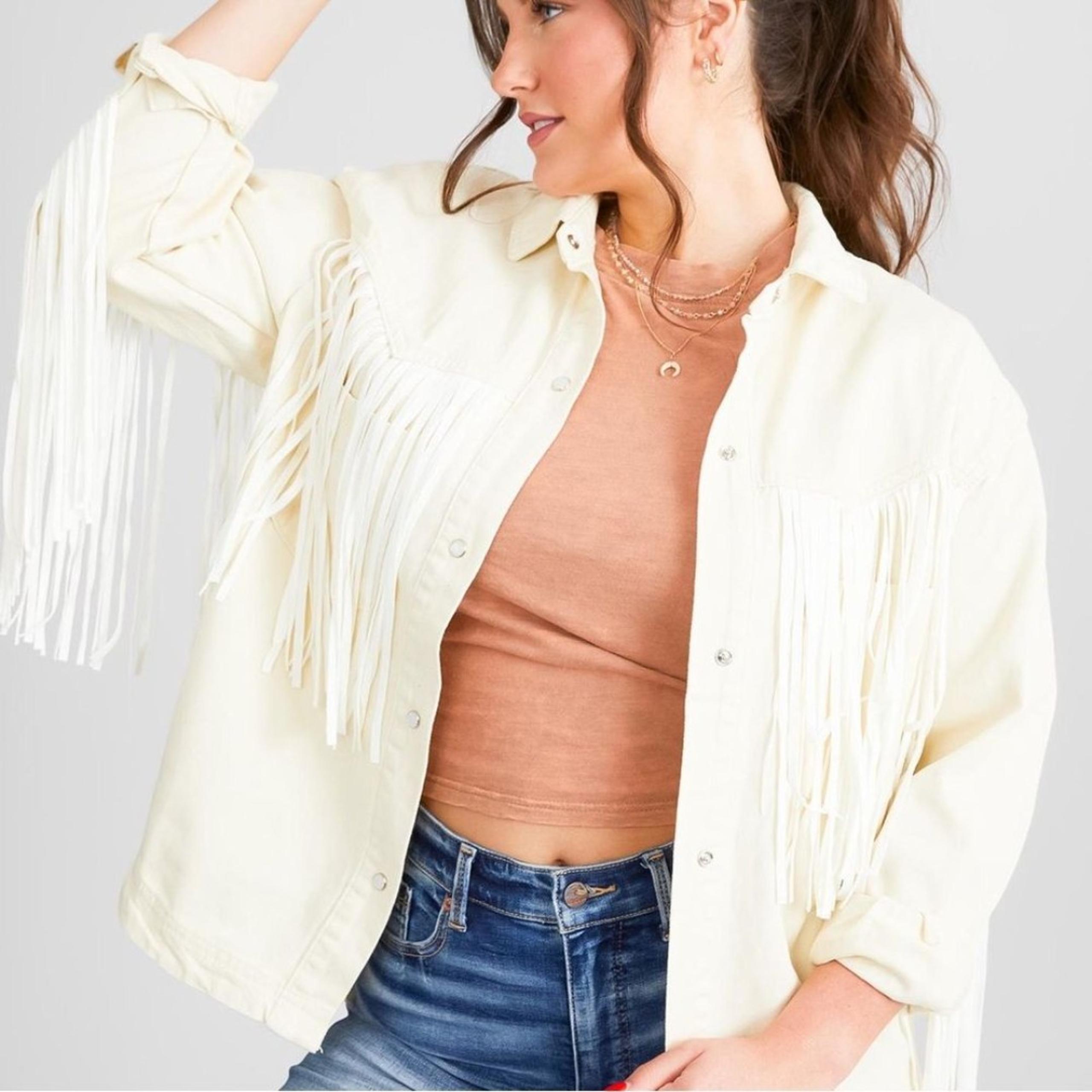 Saints & Hearts Denim Cream Fringe Women's Jacket Medium