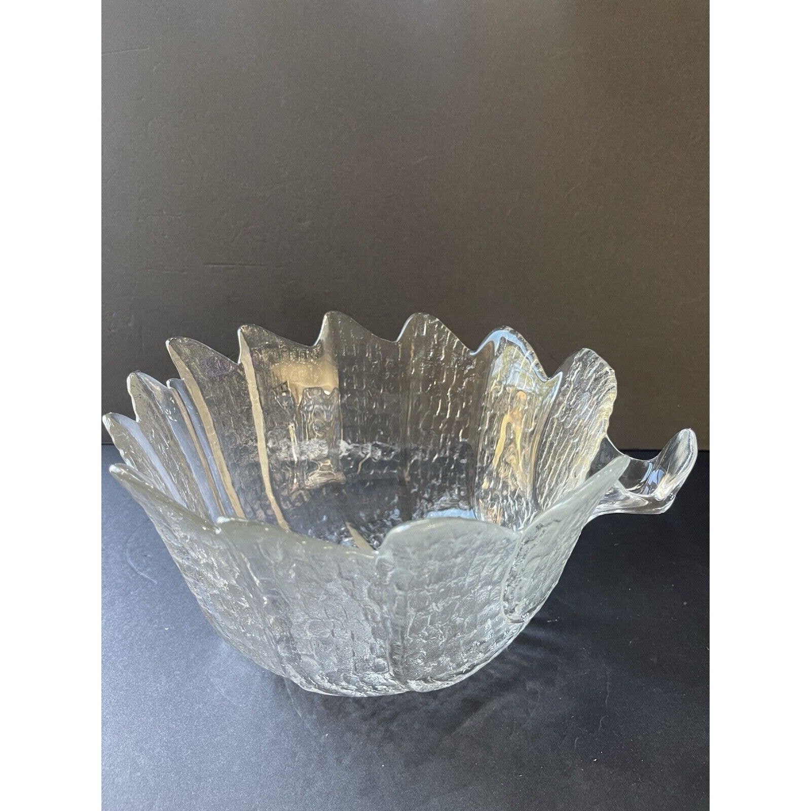 Vintage Orrefors Eden Leaf Bowl Designed by Lars Hellsten 10 1/4 x 5