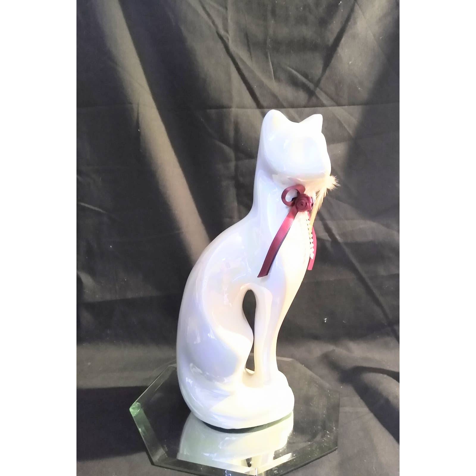 White Iridescent Cat figurine Tawain