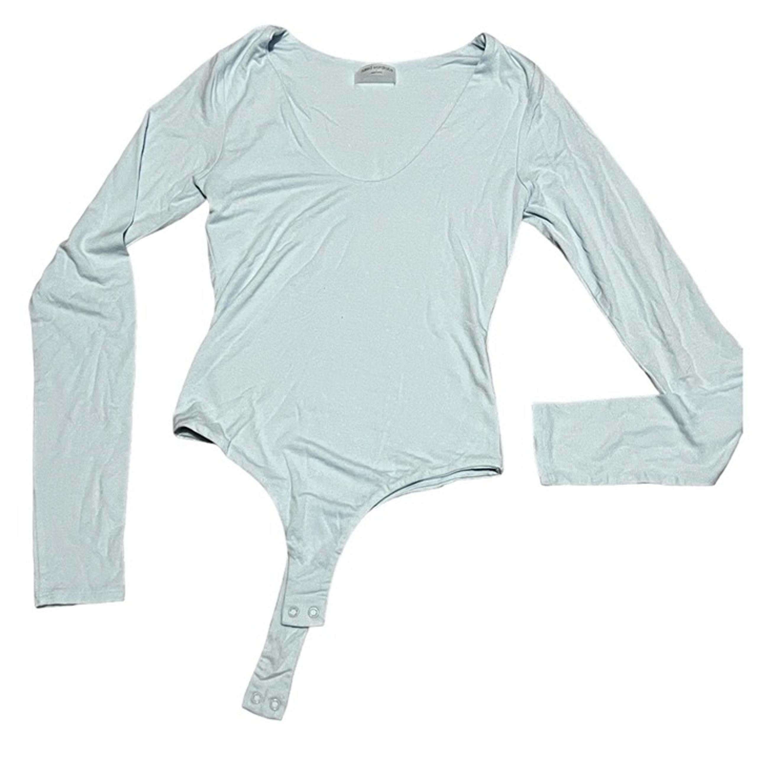 Naked Wardrobe Long Sleeve Round Neck Thong Bodysuit Sz Large Womens Light Blue