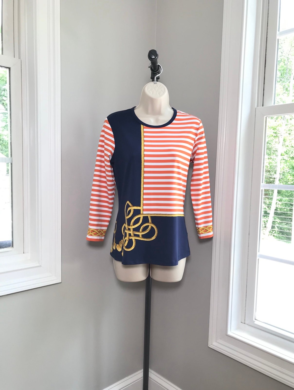 J McLaughlin Catalina Cloth Nautical Stripe & Rope Chain Top Women’s Small 178