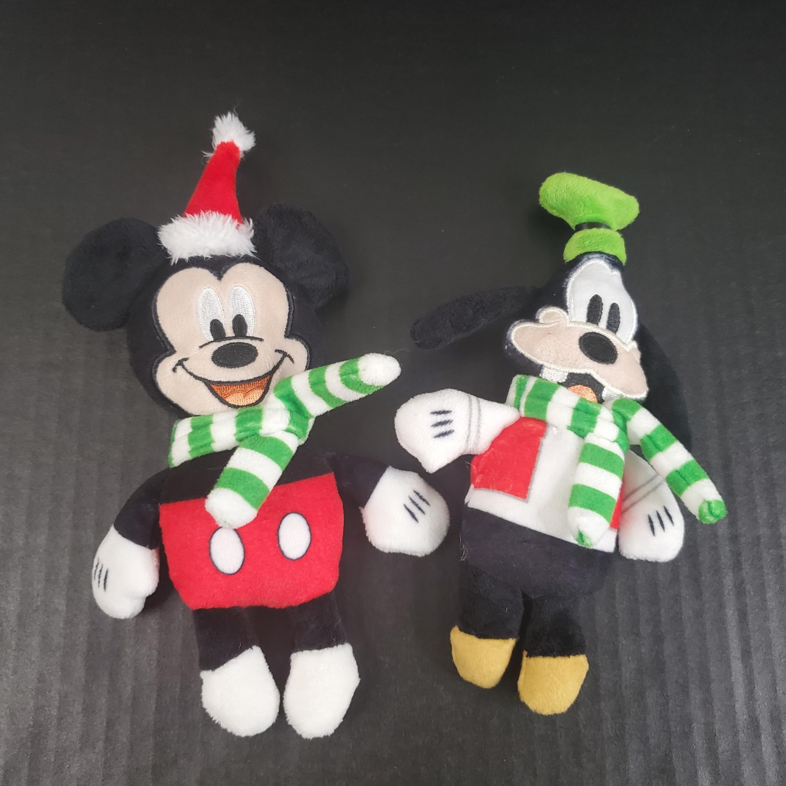 Disney Mickey Mouse & Goofy Small Dog Plush Christmas Squeaker Toys Lot (2)