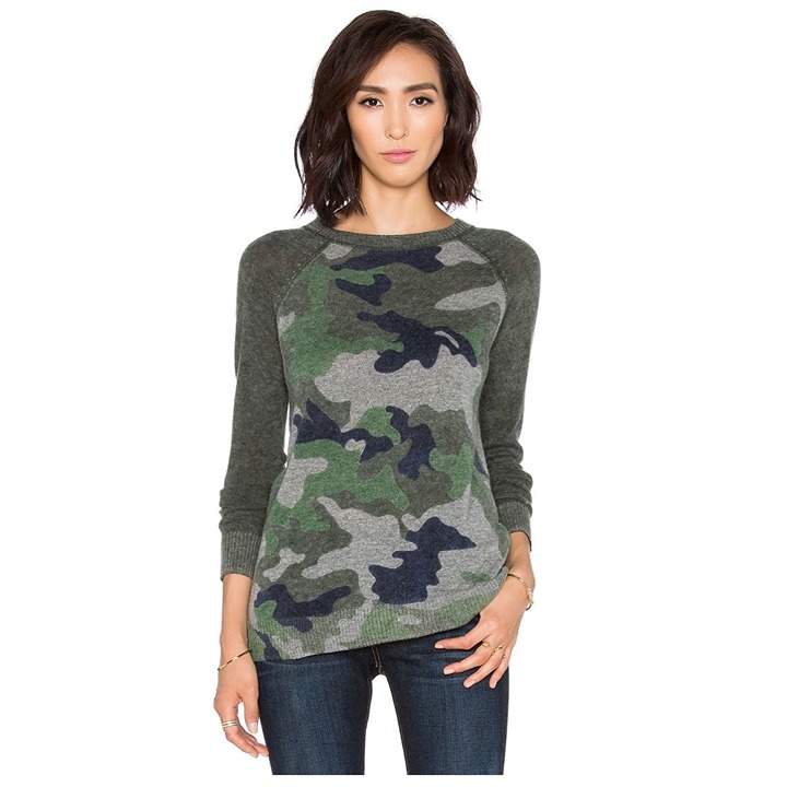 Autumn Cashmere Inked Camo Sweater 100% Cashmere Green Size Small