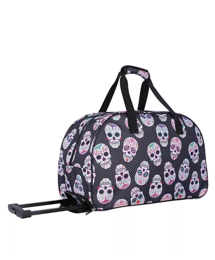 Betsey Johnson Sugar Skull Travel Wheeled Duffel Bag