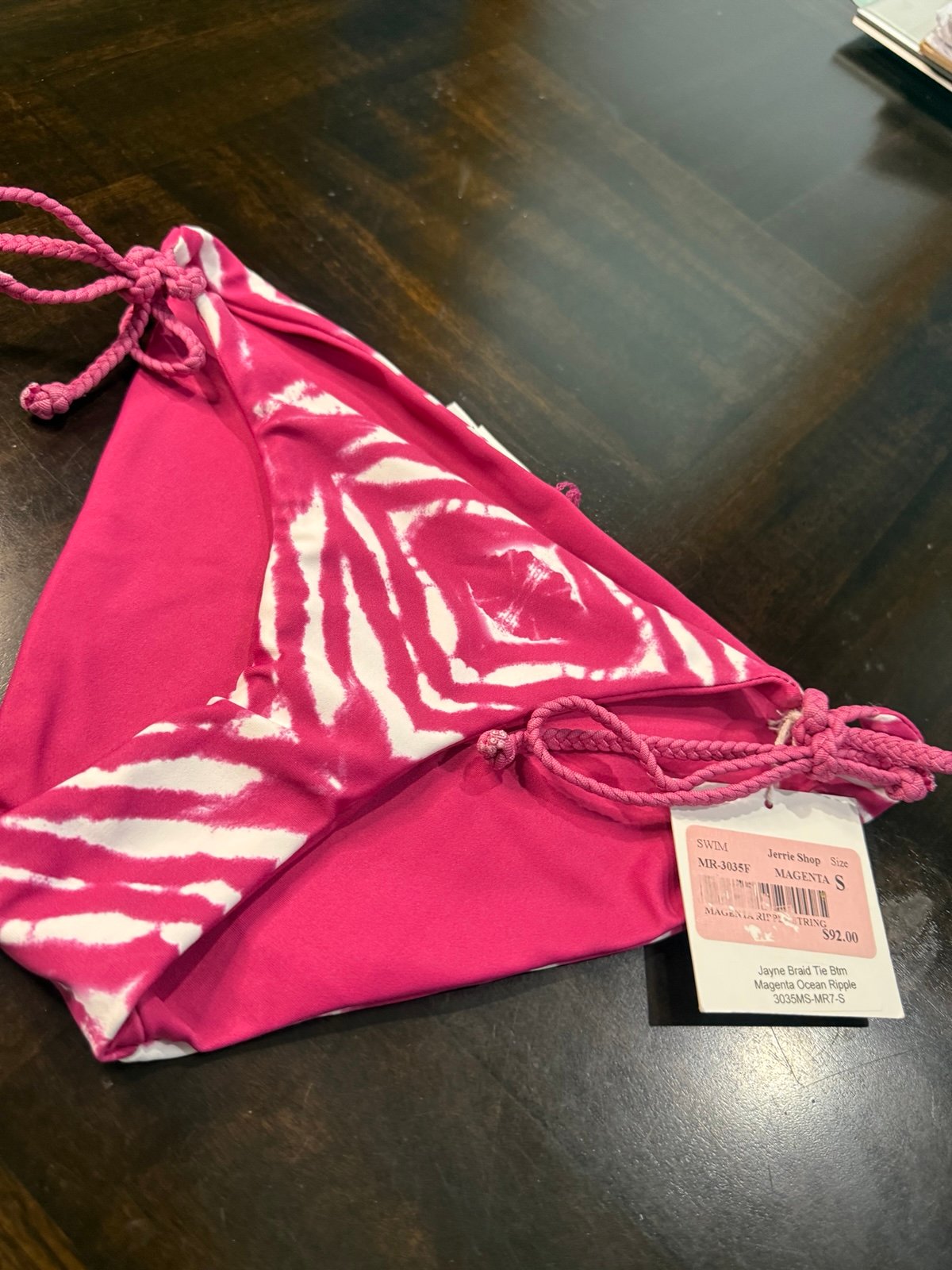 Jayne Braid Tie Magenta Ocean Ripple Tie-Dye Bikini Bottom Size S Reversible Br