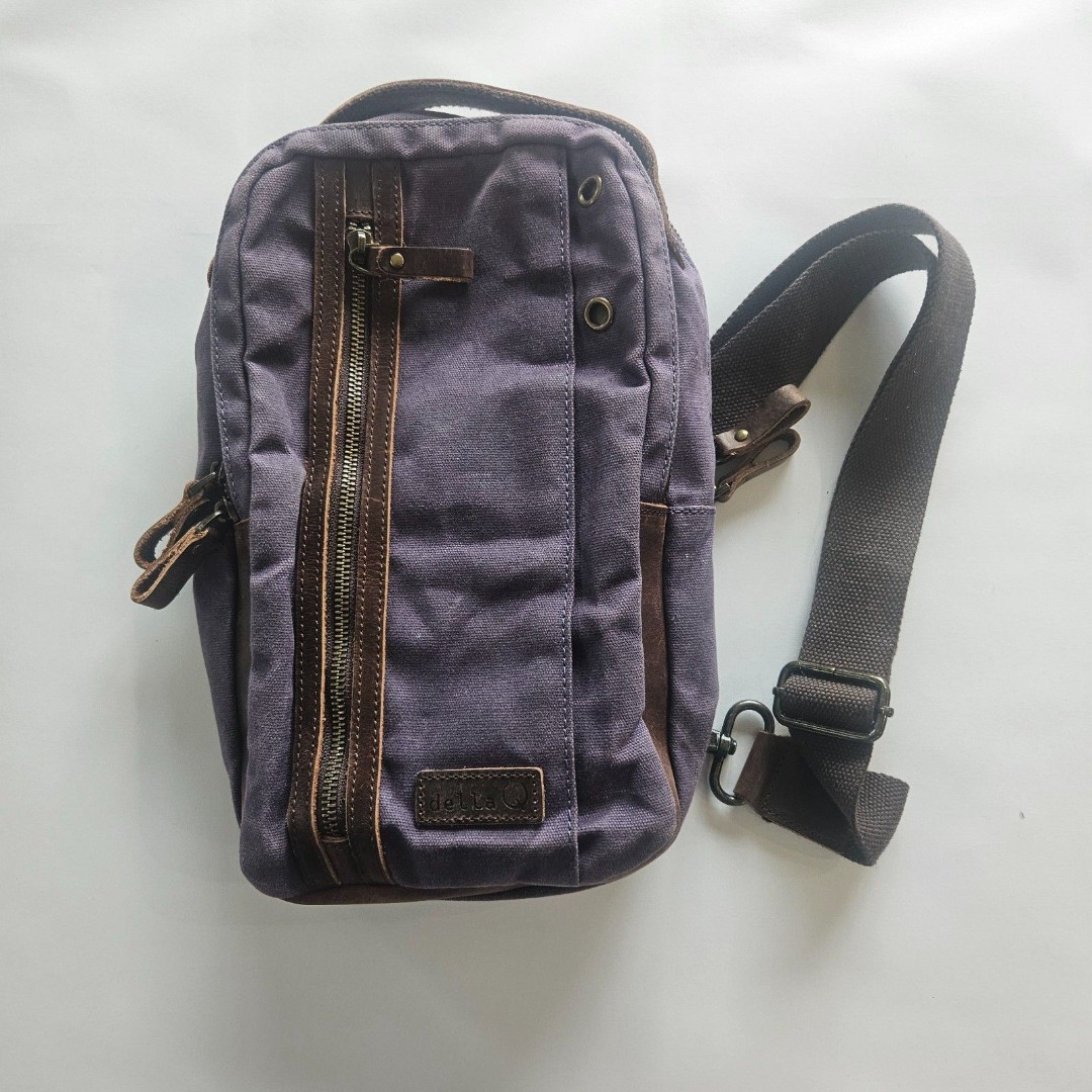 della Q Sling Messenger Bag Canvas and leather Purple 7X11X5 Crossbody Travel