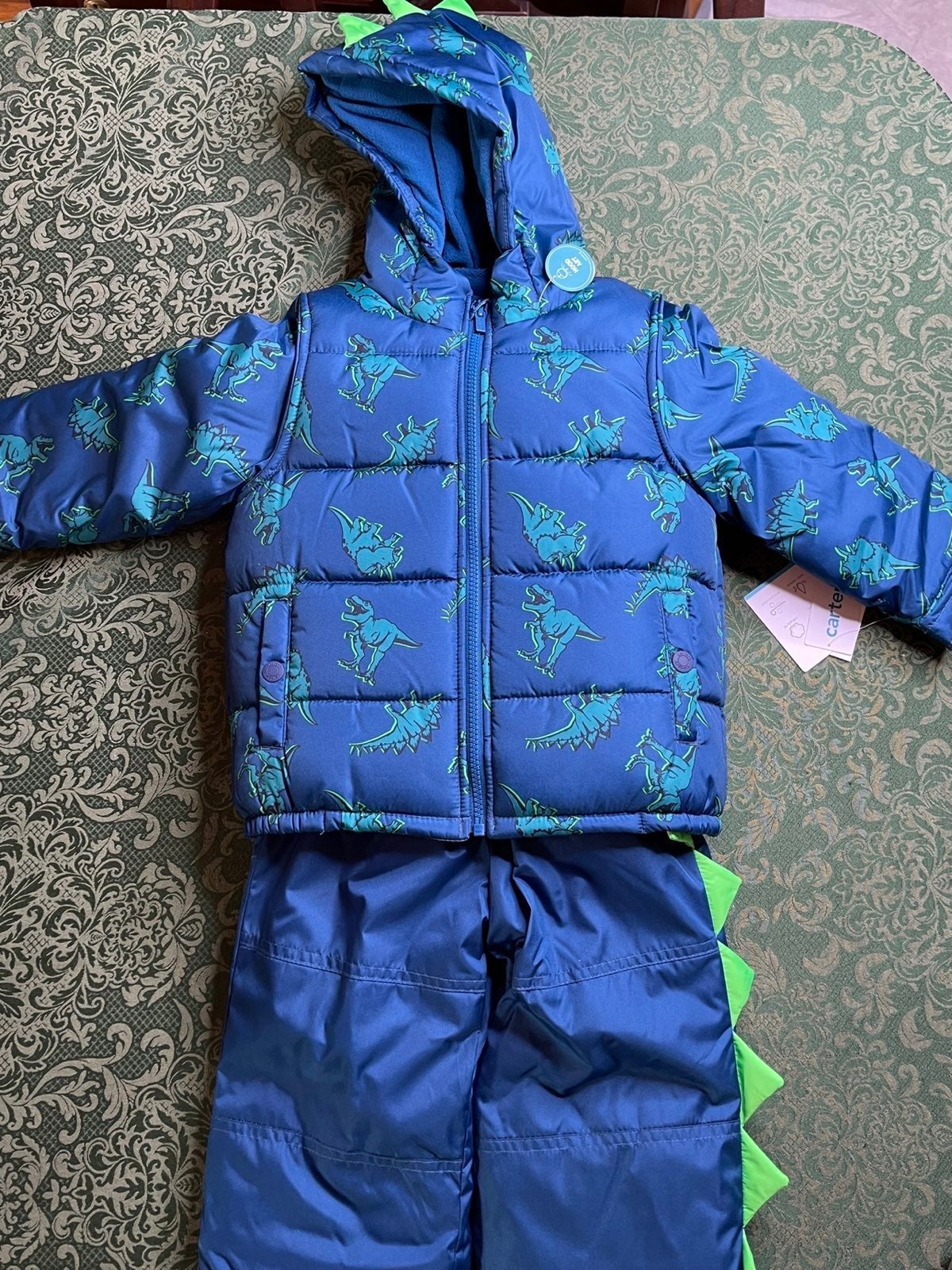NWt 12m carters 3d spikes snowsuit dinosaur puffer snow pants bibs jacket coat