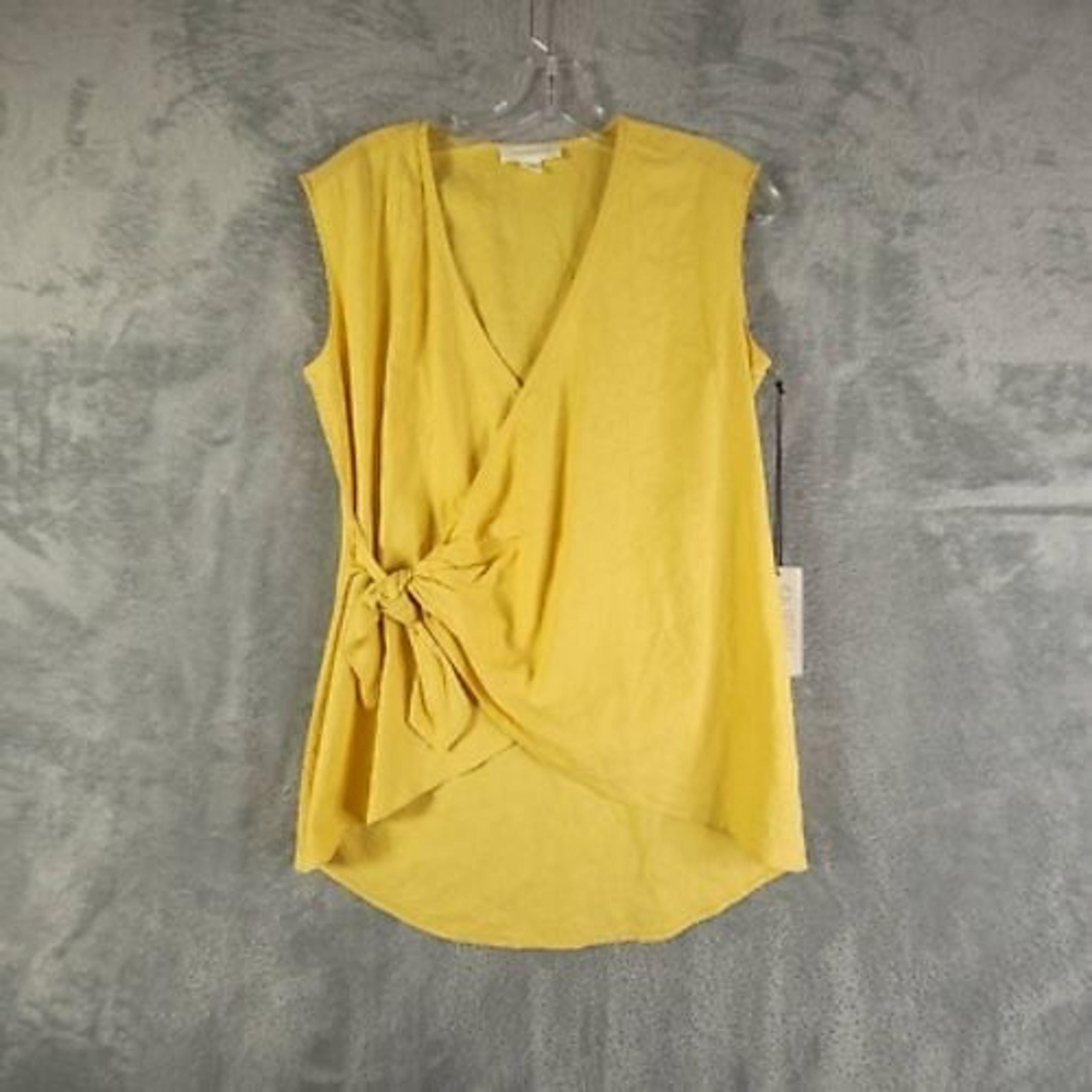 Treasure & Bond Womens Wrap Top Yellow Sleeveless V Neck Side Knot XS New