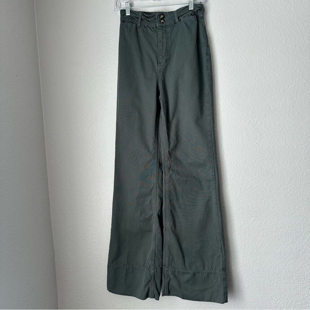 We The Free High Rise Wide Leg Pants Zipper fly Green Two button flare