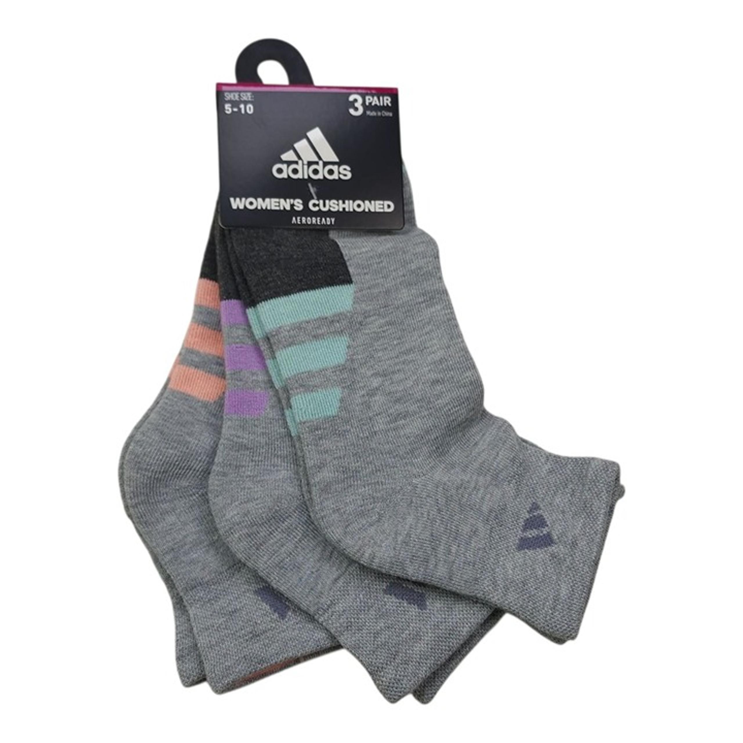 Adidas Womens Cushioned Quarter Socks 3 Pair AEROREADY Maximum Comfort Gray