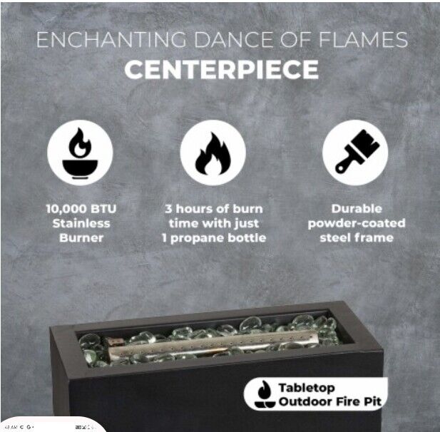 Four Seasons Courtyard 10,000 BTU Gas Tabletop 14 Inch Stainless Steel Fire Pit