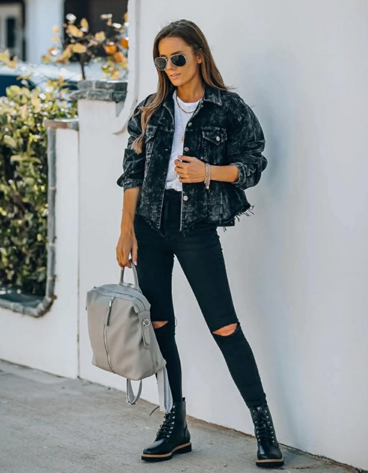 BIBI CORDUROY FRAYED JACKET (CHARCOAL)