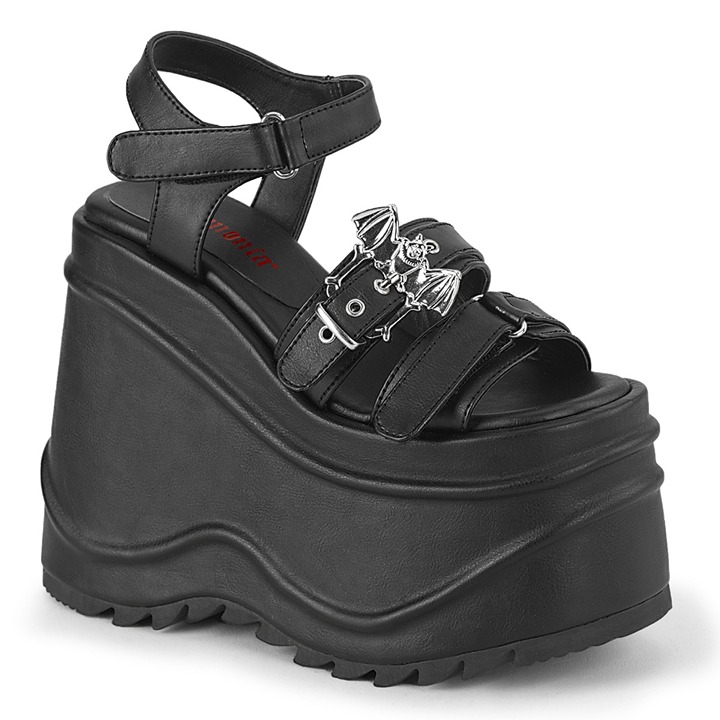 New Demonia Vegan Mega 6 Wedge Platform Multi Strap Buckle Bat Sandals 7