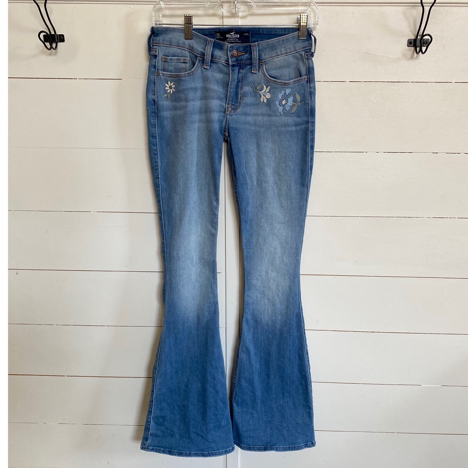 Hollister Flare Jeans Blue Embroidered 27 X33 Excellent Y2K Retro Boho