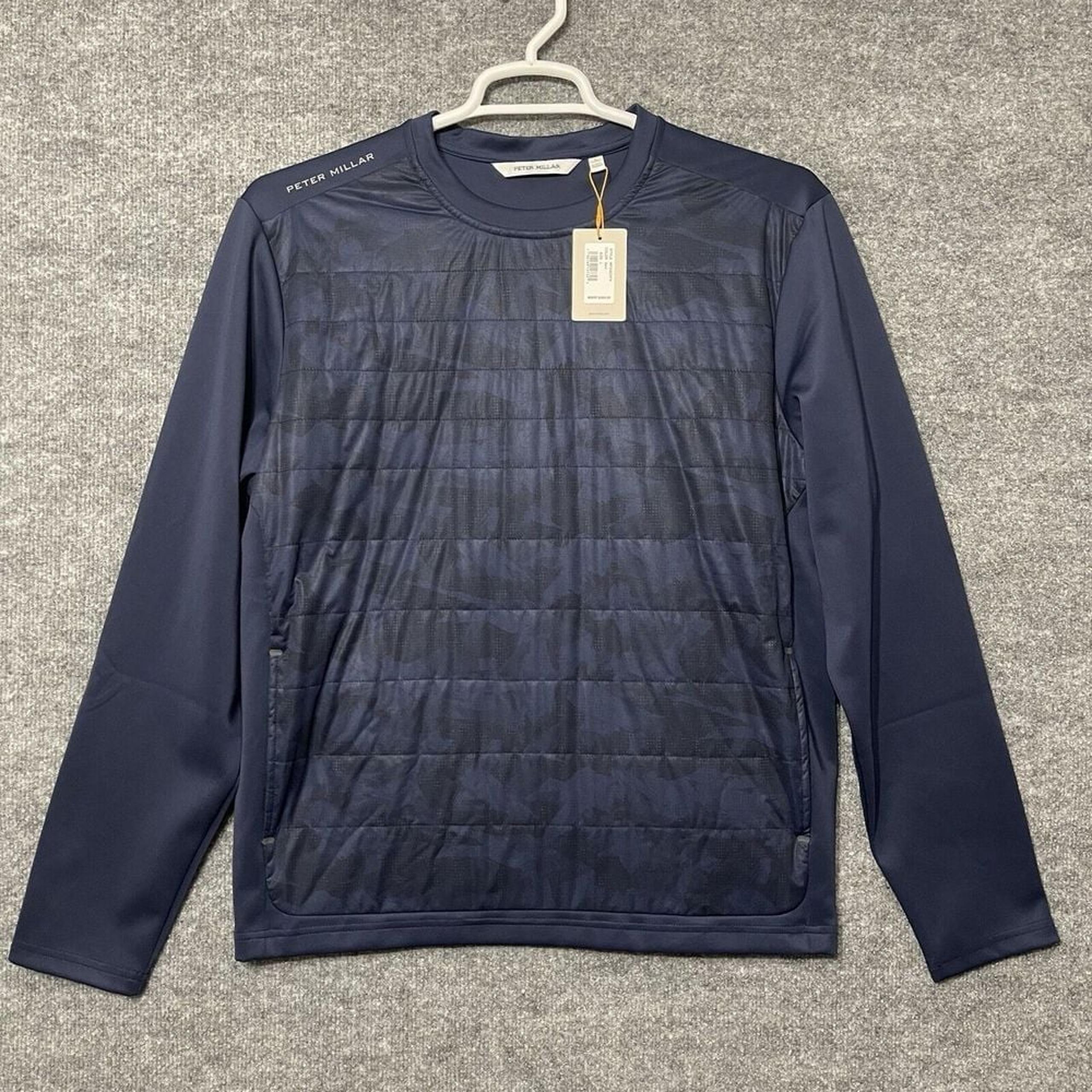 $200 Peter Millar Navy Bond Elite Brushstroke Camo Crewneck MF23EZ47A Mens Large