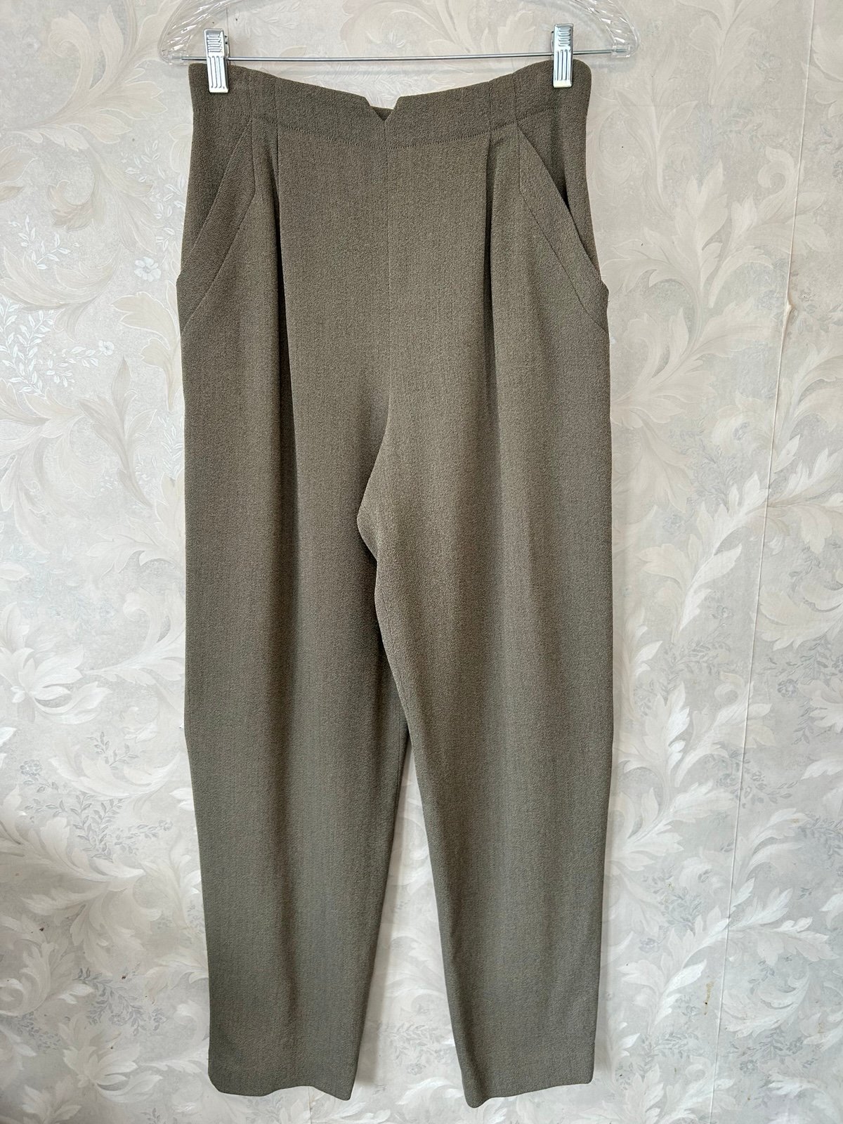 Vintage Dana Buchman Brown Wool Pleated High Waist Pants Trousers Tapered Sz 8