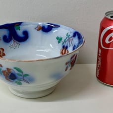 19th Century Antique Gaudy Welsh Esopus Pattern Flow Blue Lustre Waste Bowl