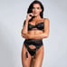 3pcs Black Floral Gold Chain Lingerie Set