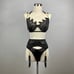 3pcs Black Floral Gold Chain Lingerie Set