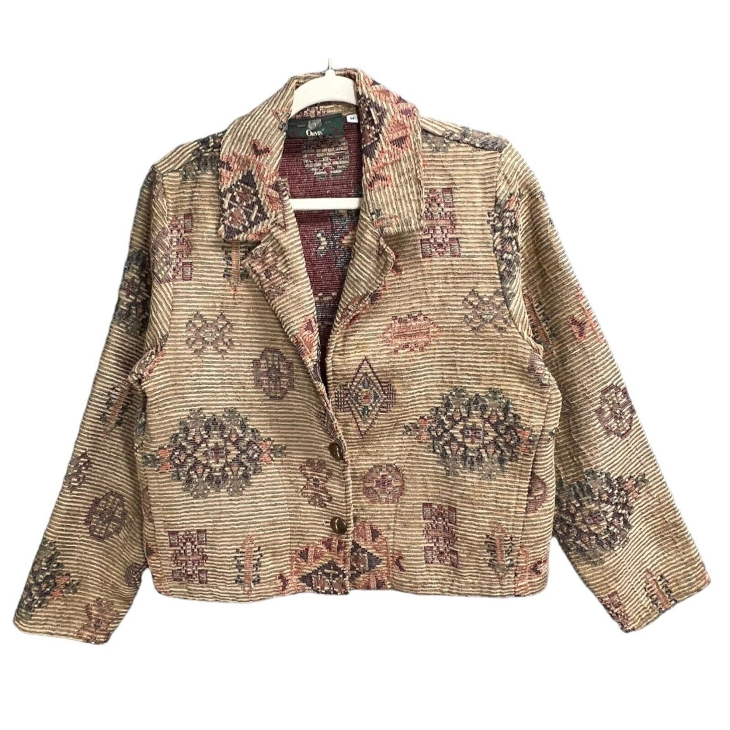 Vintage Orvis Blazer Women M Brown Southwest Aztec Tapestry Jacket Phoebe Buffay