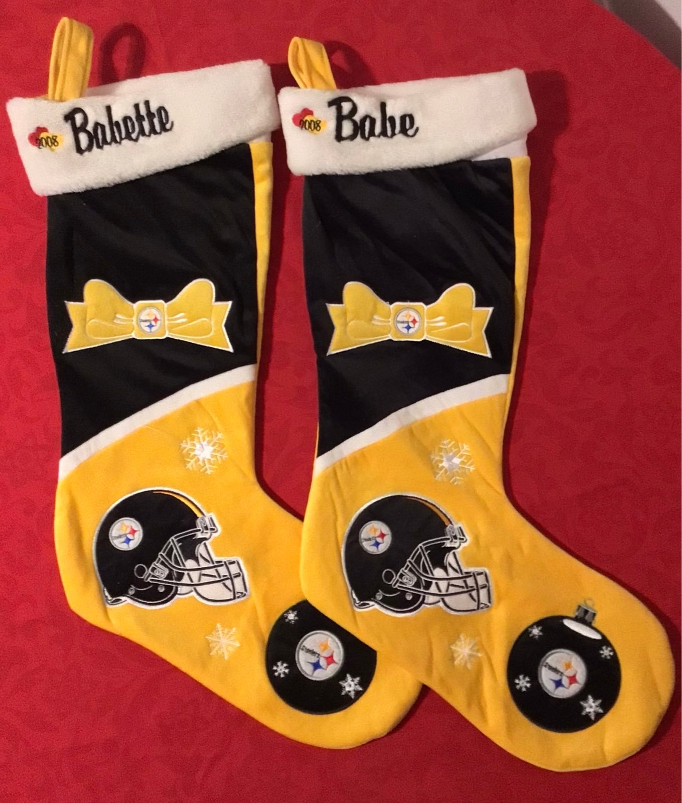 Lot 2 Pittsburgh Steelers NFL Large Christmas 27” Stockings Santa Babe & Babette