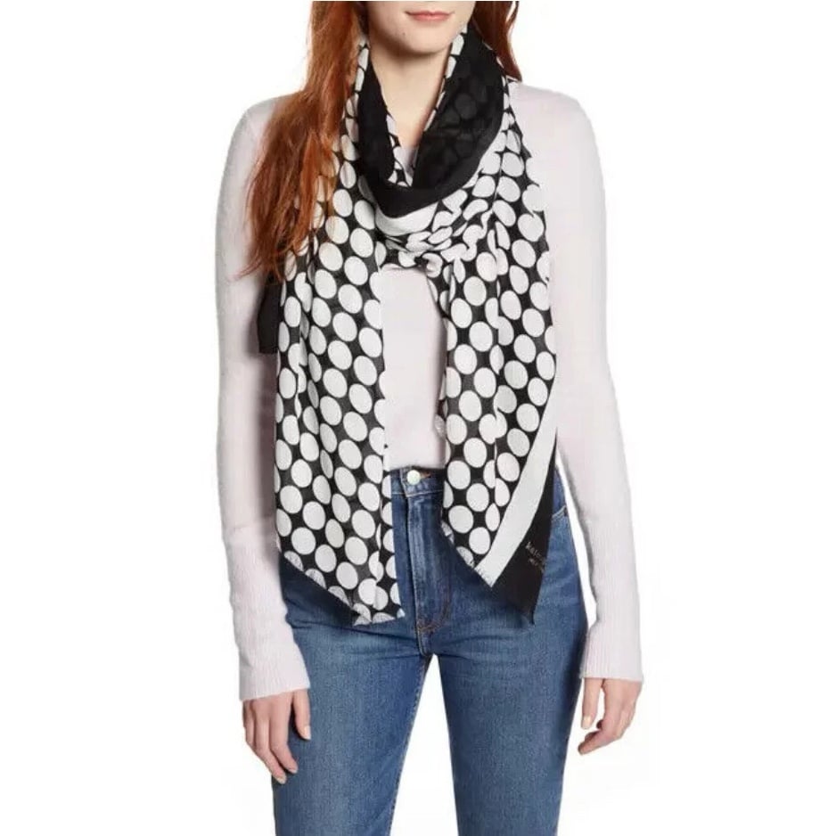 Kate Spade Dancefloor Oblong Polka Dot Black And White Scarf NWT