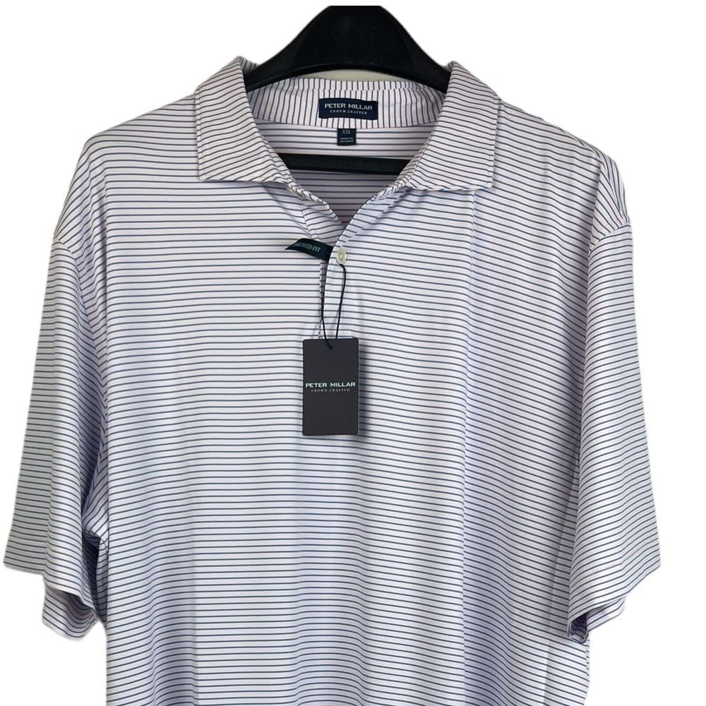 NEW Peter Millar CROWN CRAFTED Mens XXL Quick Dry Golf Polo Pink Blue Striped