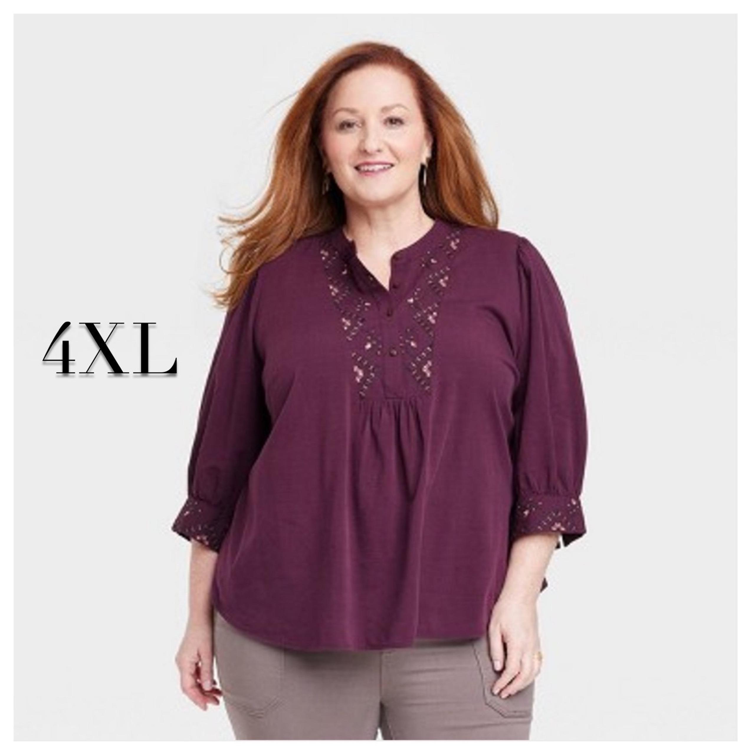 NEW! Bishop 3/4 Sleeve Embroidered Blouse from Knox Rose 4X