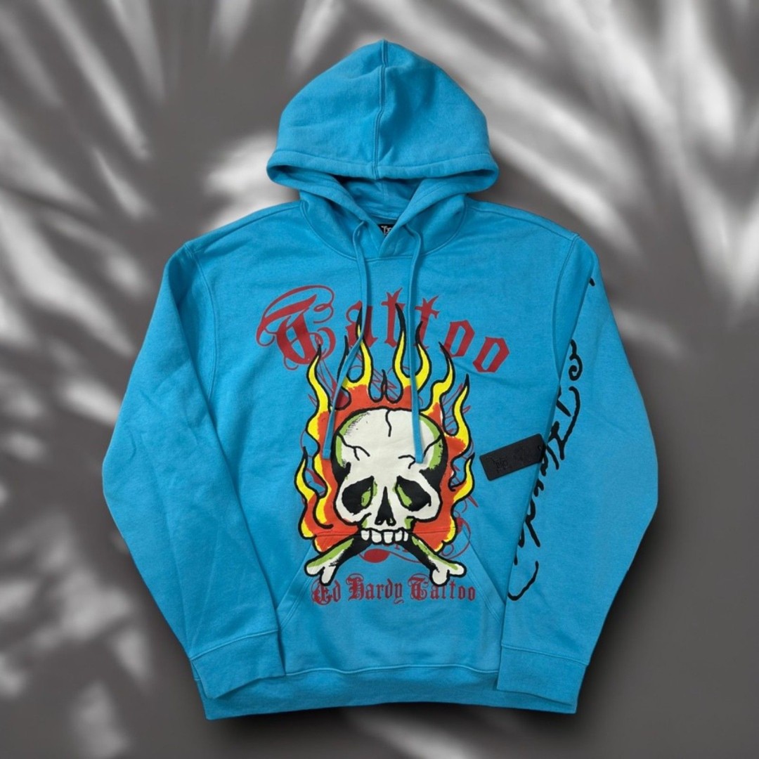 NWT Ed Hardy XL Blue Hoodie Skull Tattoo