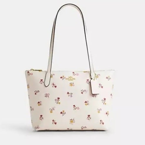 Coach CW397 Fiona Zip Tote Bag With Heart Print Gold/Chalk Multi (Firm Price)